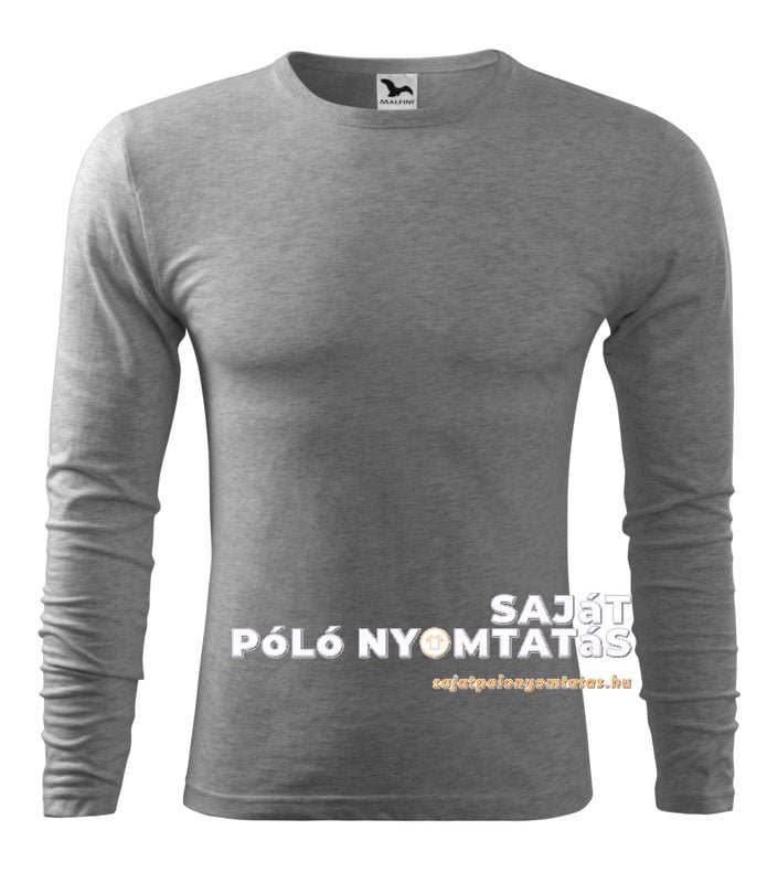 férfi hosszú ujjú póló nyomás sötétszürke melírozott