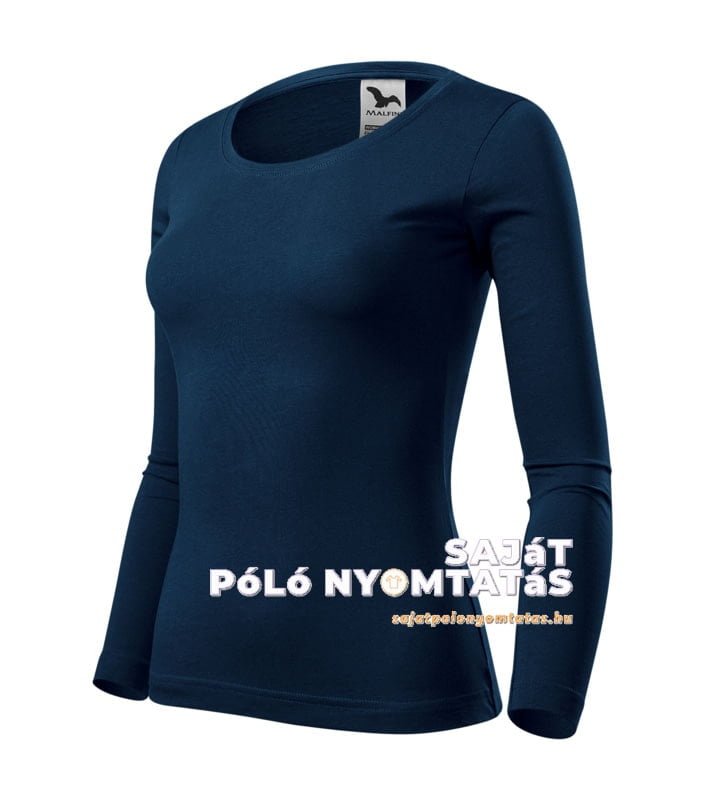 női hosszú ujjú póló nyomás tengerész kék