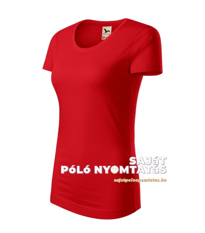 női póló nyomás organikus piros