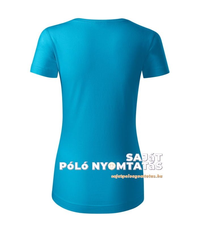 női póló nyomás organikus türkiz kék