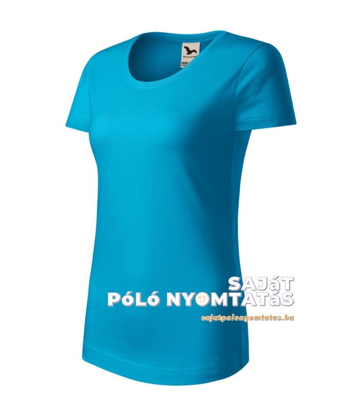 női póló nyomás organikus türkiz kék