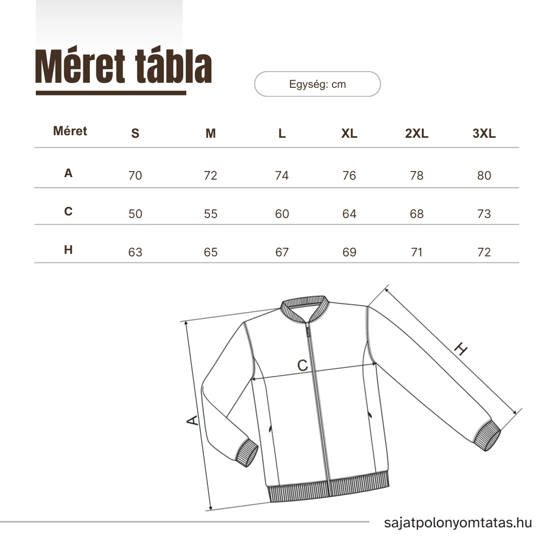 férfi pulóver nyomtatás Sajatpolonyomtatas.hu méret tábla
